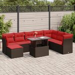 vidaXL Salon de jardin avec coussins 9Pièces marron résine tressée acacia