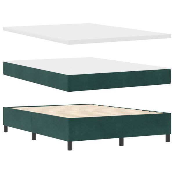 vidaXL Lit à Sommier avec Matelas & Banc Vert Foncé 140x190 cm Velours
