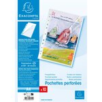 Sachet de 10 pochettes perforées ouverture haut et côté polypro lisse 6/100e A4 EXACOMPTA
