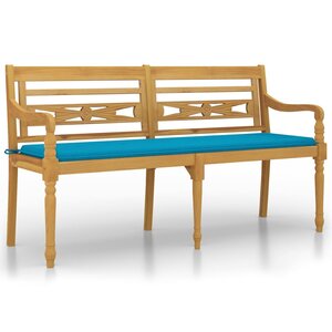 vidaXL Banc Batavia avec coussin bleu 150 cm Bois de teck massif