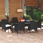 vidaXL Ensemble à manger de jardin coussins 7Pièces Résine tressée Noir