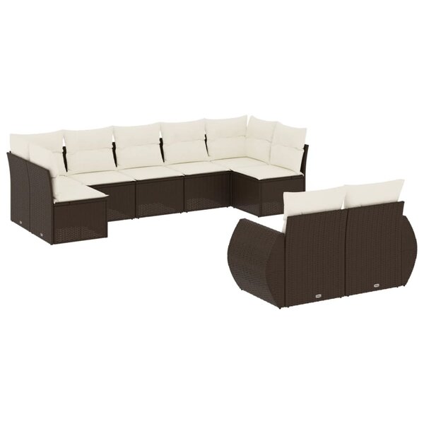 vidaXL Salon de jardin avec coussins 9 Pièces marron résine tressée