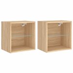 vidaXL Tables de chevet murales avec lumières LED 2 Pièces chêne sonoma