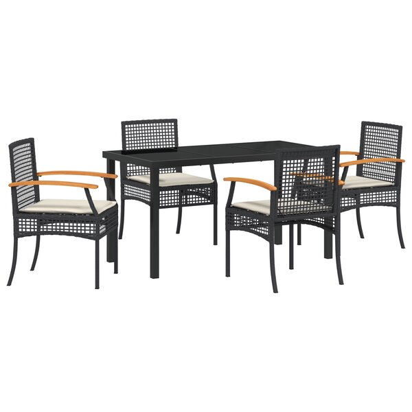 vidaXL Ensemble de Dîner de Jardin 5 Pièces avec Coussins Rattan Noir