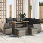 Ensemble de Canapé de Jardin 9 pièces avec Coussins Gris Poly Rattan Acacia