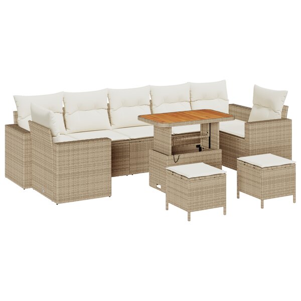 vidaXL Ensemble de jardin : 10 pièces  coussins beiges  poly rattan  acacia.