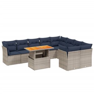 vidaXL Salon de jardin 10 Pièces avec coussins gris résine tressée