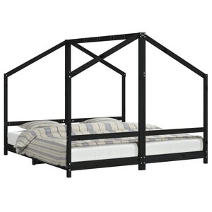 vidaXL Cadre de lit pour enfants noir 2x(90x190) cm bois de pin massif