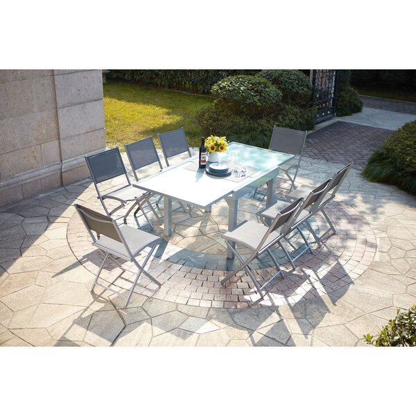 Molvina 8 : table de jardin extensible en aluminium 8 personnes + 8 chaises