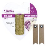 Bobine de ficelle métallisée dorée 25 m + 20 étiquettes kraft Fanion