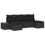 vidaXL Ensemble de canapé de jardin avec coussin 6 Pièces Noir Poly rotin