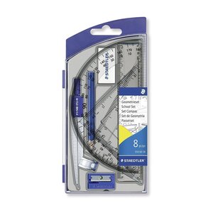 Set de 8 pièces de traçage compas scolaire  crayon graphite  gomme  taille-crayons STAEDTLER