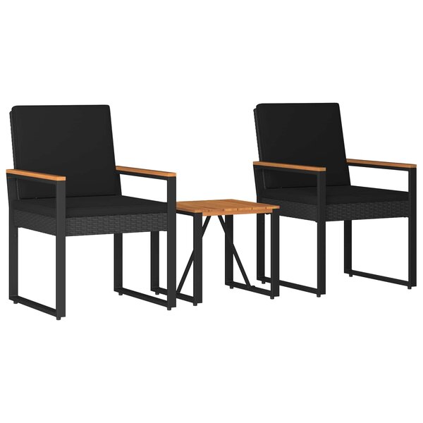 vidaXL Ensemble de meubles d'extérieur 3 Pièces Noir polyrotin