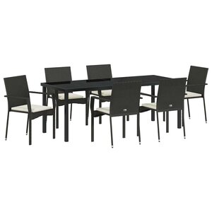 vidaXL Ensemble de salle à manger pour jardin 7 pc Noir polyrotin