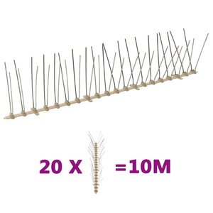 vidaXL Ensemble de 20 pointes à 4 rangées contre oiseaux Plastique 10m