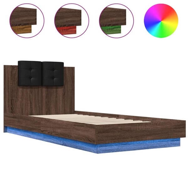 vidaXL Cadre de lit tête de lit et lumières LED chêne marron 100x200cm