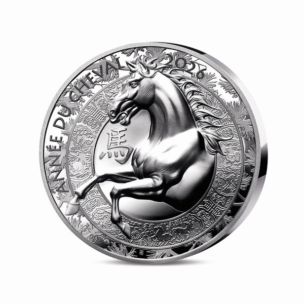 Année du cheval Monnaie de 20€ 1 Oz Argent Haut-Relief