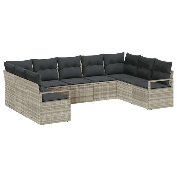 Ensemble de canapé de jardin 9 pièces vidaXL avec coussins Gris clair Poly rotin