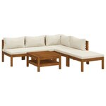 vidaXL Salon de jardin 6 Pièces avec coussin crème Bois d'acacia solide