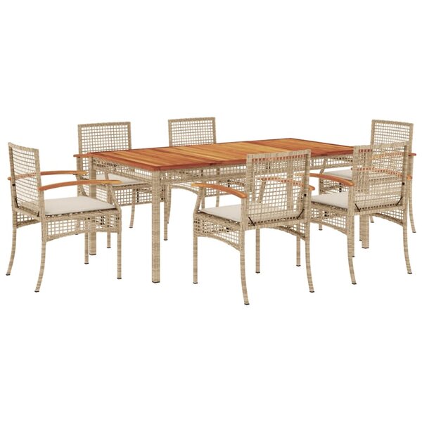 vidaXL Ensemble à manger de jardin et coussins 7 Pièces beige poly rotin