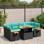 vidaXL Salon de jardin 7 Pièces avec coussins noir résine tressée