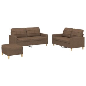 vidaXL Ensemble de canapés 3 Pièces avec coussins Marron Tissu