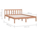 vidaXL Cadre de lit Marron miel Bois pin massif 150x200 cm Très grand