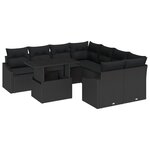 vidaXL Ensemble de canapé de jardin 9 pièces avec coussins Noir Poly Rattan