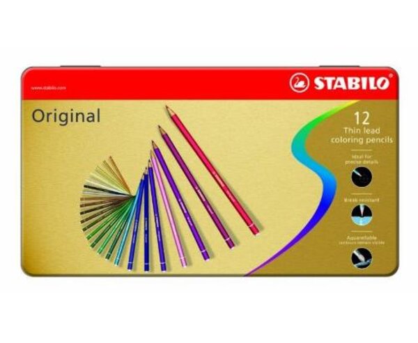 Boite métal 12 Crayons de couleur ORIGINAL mine fine partiellement aquarellable STABILO