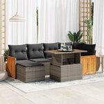 vidaXL Salon de jardin avec coussins 7 Pièces gris résine tressée acacia