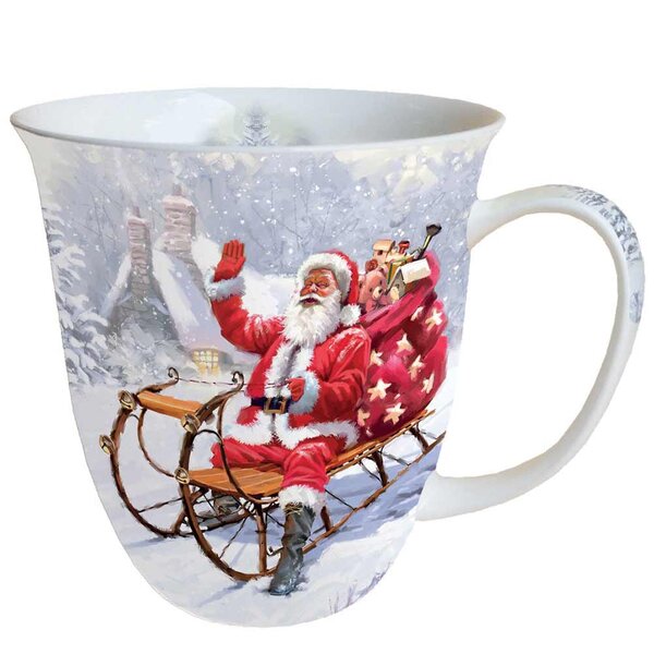 Tasse en porcelaine fine - père noël sur son traineau