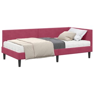 vidaXL Cadre de lit d'angle avec matelas 2 pc Bordeaux 100 x 200 cm