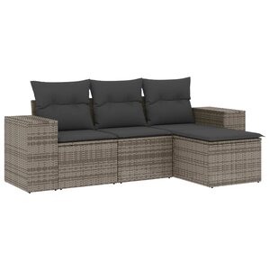 vidaXL Salon de jardin 4 Pièces avec coussins gris résine tressée
