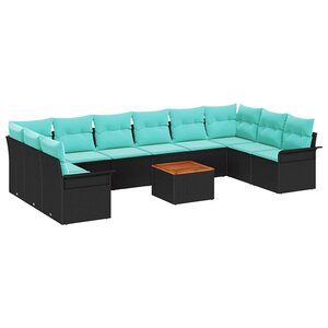 vidaXL Ensemble de canapé de jardin avec coussin 11 Pièces Noir polyrotin