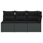 vidaXL Canapé de jardin avec coussins 3 places noir résine tressée