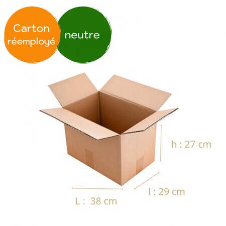 Lot de 100 cartons de déménagement 38 x 29 x 27 simple cannelure (x100)