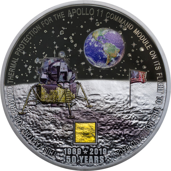 Monnaie MOON LANDING Apollo 11 50th Anniversary 3 Oz Argent 20$ Cook Islands 2019