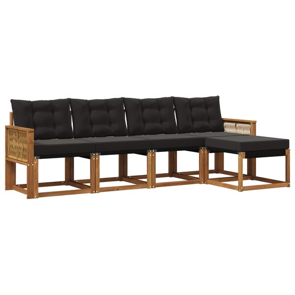 vidaXL Ensemble de canapés d'extérieur 5 pc Naturel et noir