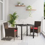 vidaXL Ensemble table et chaises avec coussin 3 Pièces Marron Rotin PE