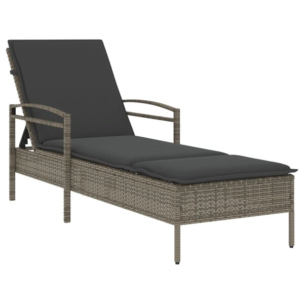 vidaXL Chaise longue avec coussin gris 63x200x81 cm résine tressée