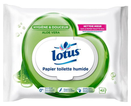 Lotus Papier Toilette Humide Aloé Véra 42 Lingettes (lot de 12 soit 504 lingettes)