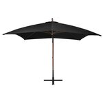 vidaXL Parasol suspendu avec mât Noir 3x3 m Bois de sapin massif