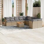 vidaXL Salon de jardin 11 Pièces avec coussins beige résine tressée