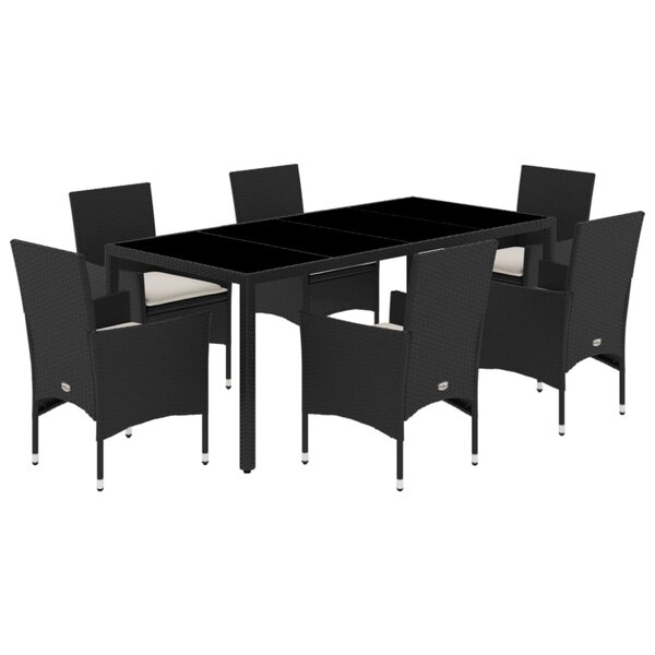 vidaXL Ensemble à manger de jardin et coussins 7 Pièces noir rotin acacia