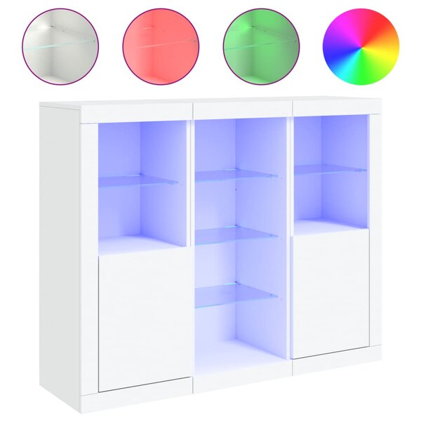 vidaXL Buffets avec lumières LED 3 Pièces blanc bois d'ingénierie