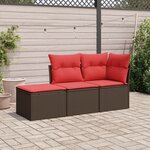 vidaXL Salon de jardin avec coussins 3 Pièces marron résine tressée