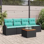 vidaXL Ensemble de canapé de jardin 5 Pièces Noir et turquoise polyrotin
