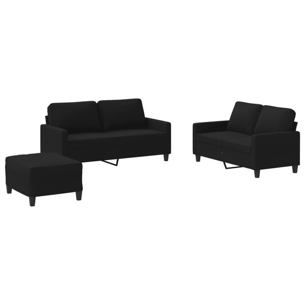 vidaXL Ensemble de canapés 3 Pièces avec coussins Noir Tissu