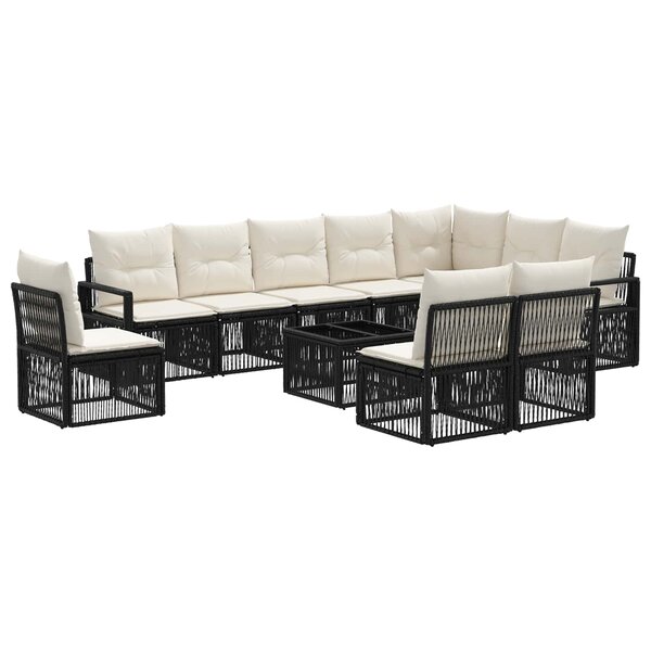 vidaXL Ensemble de canapé de jardin 11 Pièces Noir polyrotin