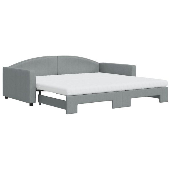 vidaXL Lit de jour avec gigogne et matelas gris clair 100x200 cm tissu
